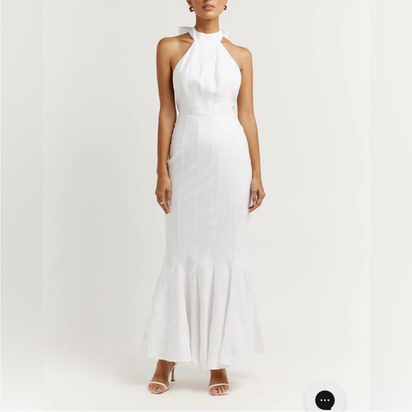 NWT DISSH Aisle White Linen High Neck Halter Beach Wedding Dress 4 - Picture 3 of 7